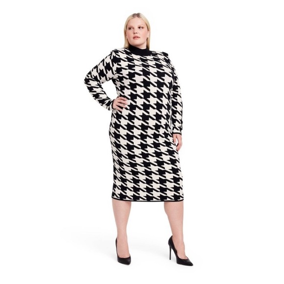 3X 🔖 SERGIO HUDSON x Target Houndstooth Sweater Midi Dress Black White - Picture 3 of 17